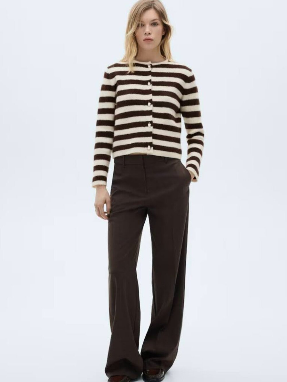 Mango wool mix brown/cream STRIPED CARDIGAN WITH BUTTONS